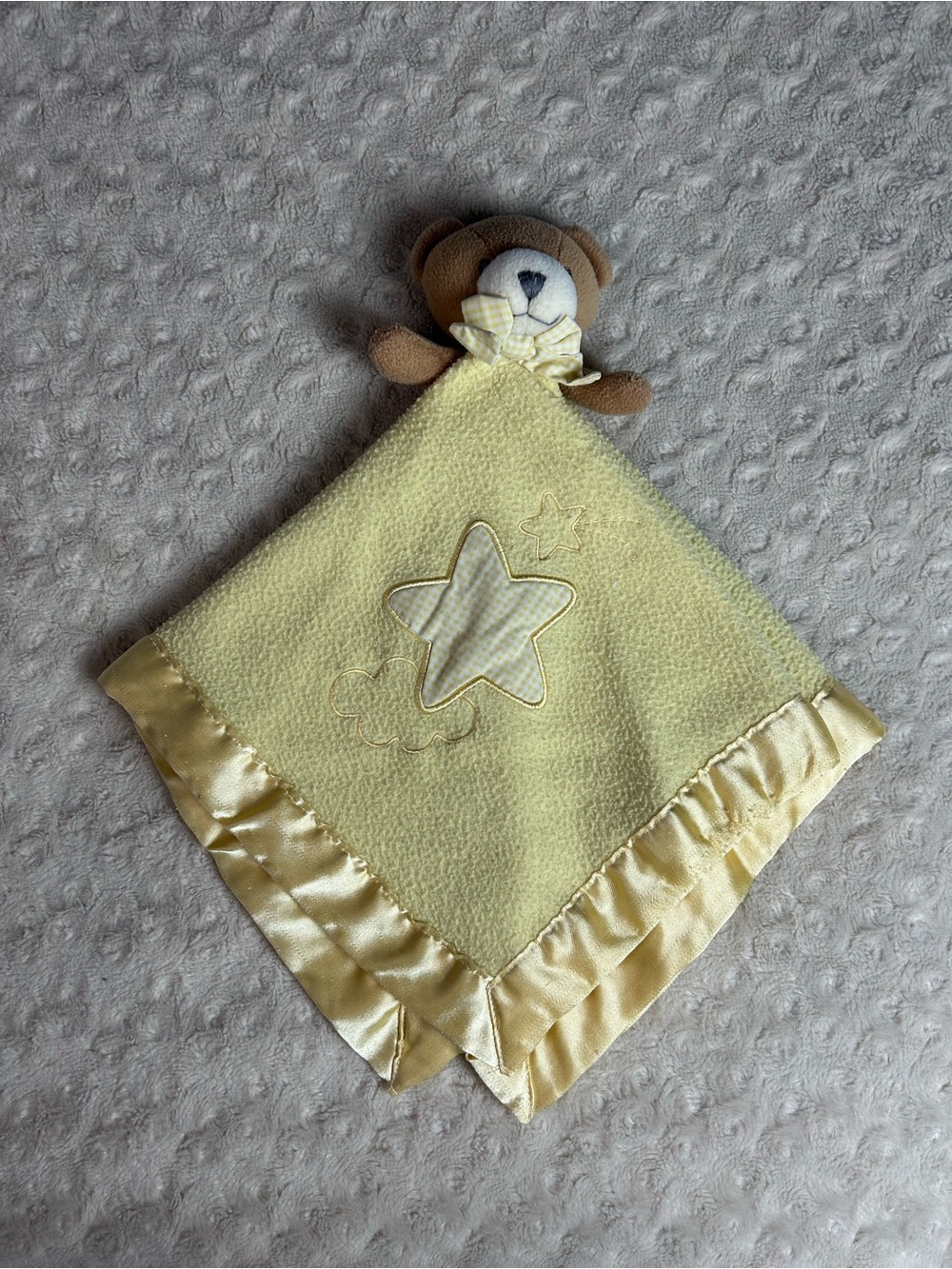 Bright Future Yellow Tan Teddy Bear Lovey Security Blanket Star Gingham Plaid